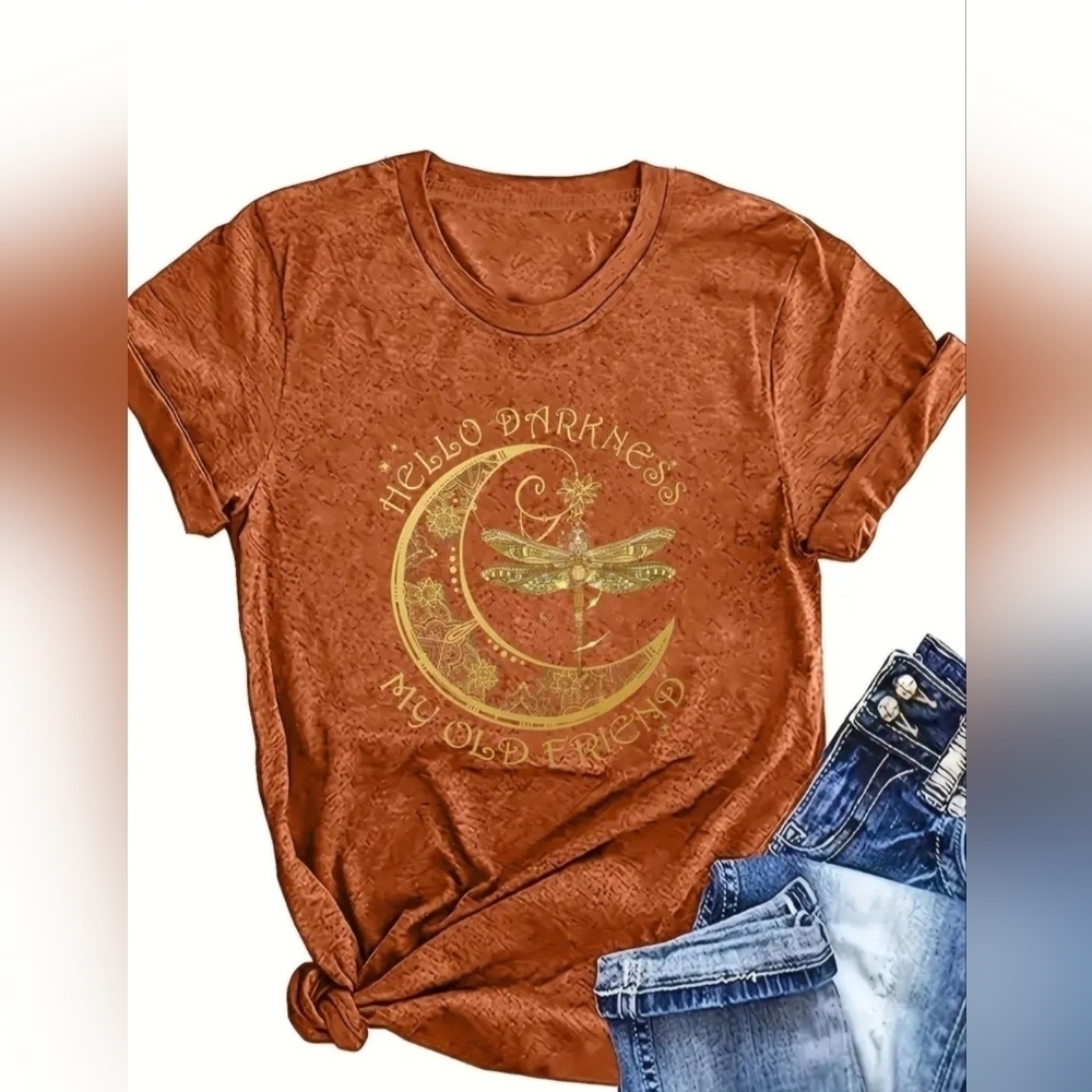 Hello Darkness My Old Friend Graphic Tee Orange Size 20